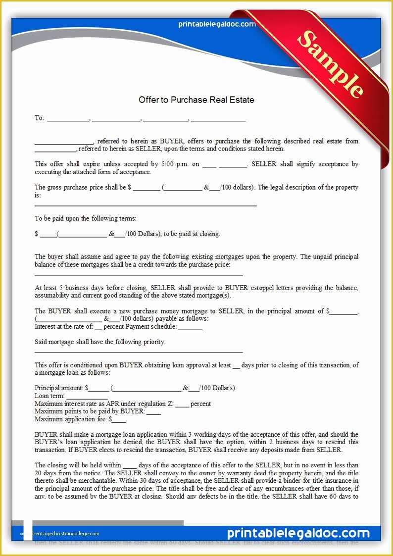 Real Estate Offer Template Free Of Free Printable Fer to Purchase Real Estate form Generic