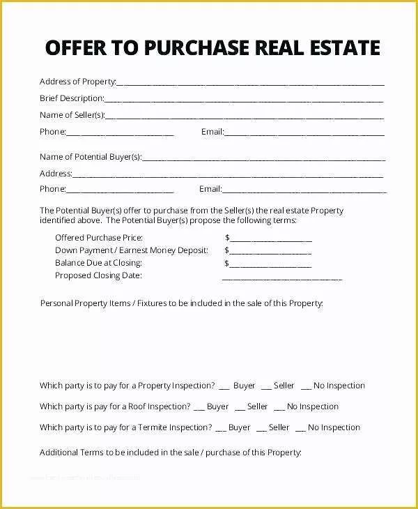 Real Estate Offer Template Free Of Free Purchase Agreement forms for Real Estate Fer