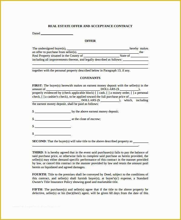 Real Estate Offer Template Free Of Real Estate form 9 Free Sample Example format