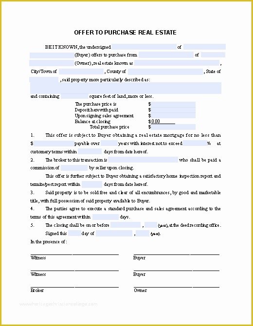 Real Estate Offer Template Free Of Real Estate Purchase Fer form