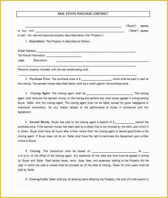 Real Estate Purchase Contract Template Free Of Free Real Estate Sales Agreement Template Coteffo