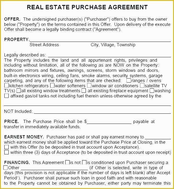 Real Estate Purchase Contract Template Free Of Offer to Purchase Template Free