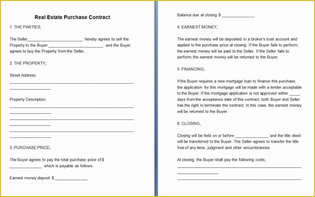 Real Estate Purchase Contract Template Free Of Rental Contracts