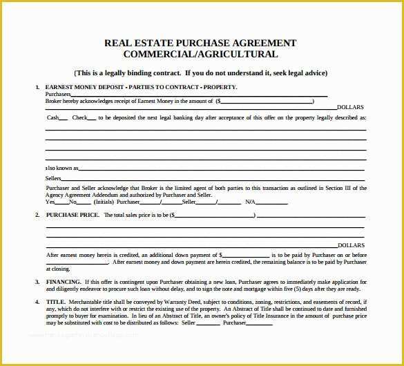 Real Estate Sales Contract Template Free Of 8 Real Estate Purchase Agreement Samples Templates