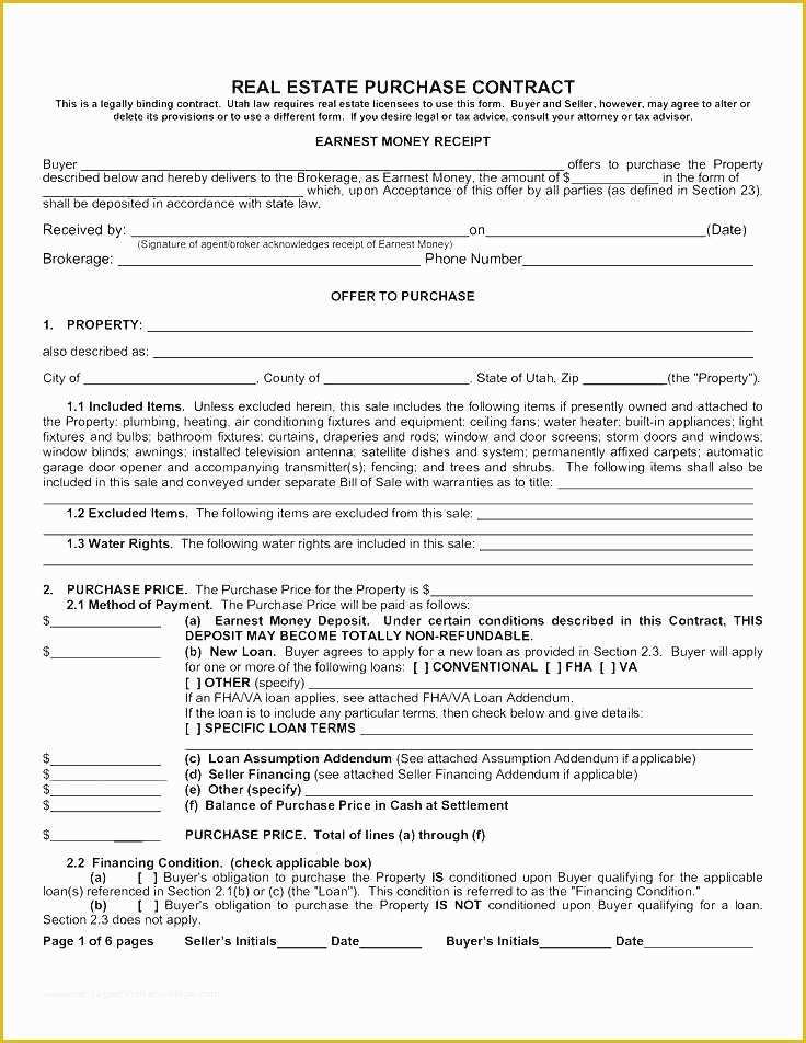 Real Estate Sales Contract Template Free Of Earnest Money Agreement form Template Lending Contract