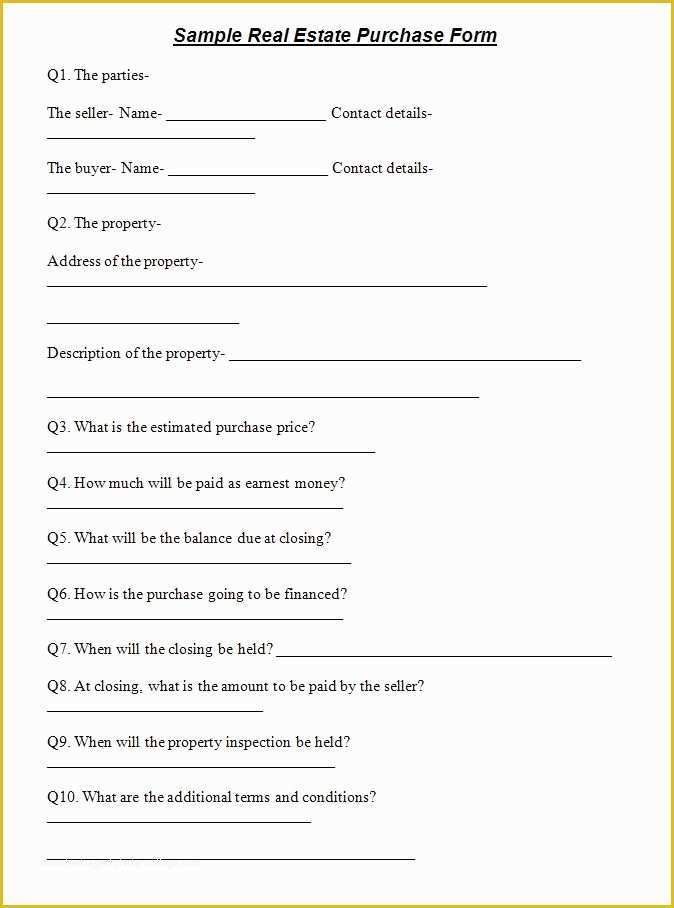 Real Estate Sales Contract Template Free Of Purchase forms
