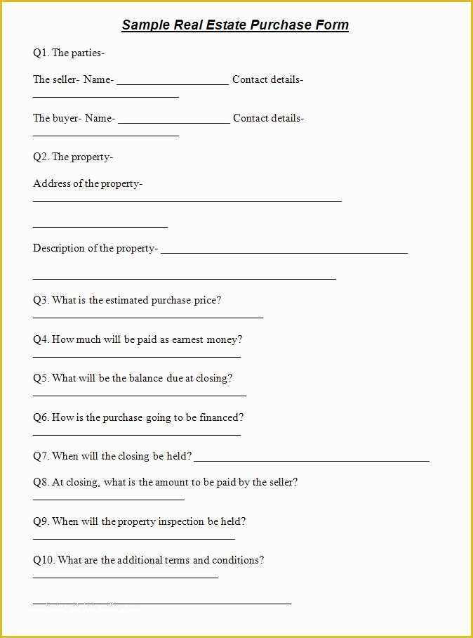 Real Estate Sales Contract Template Free Of Purchase forms