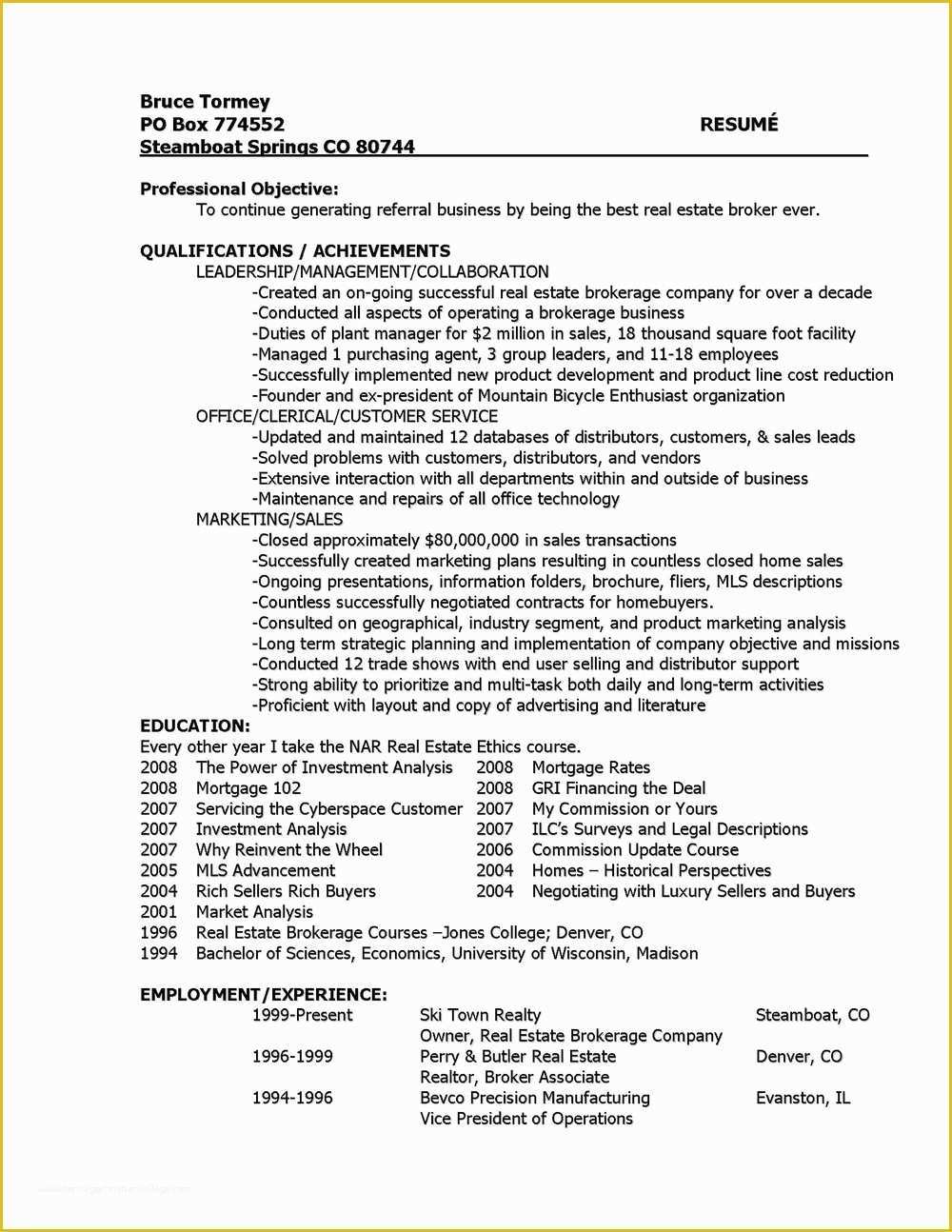 Really Free Resume Templates Of Real Estate Investor Resume