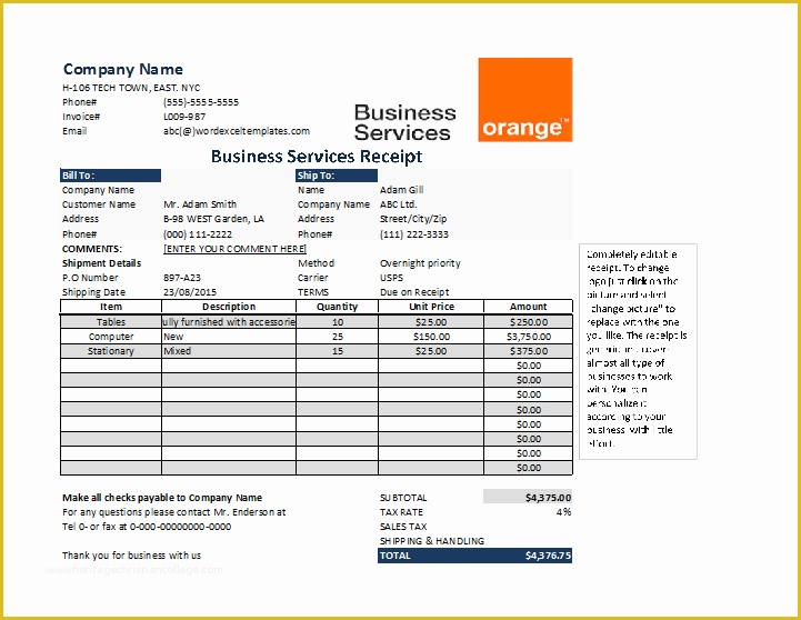 Receipt for Services Template Free Of Ms Excel Business Services Receipt Template
