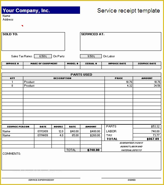 Receipt for Services Template Free Of Service Receipt Template – Excel