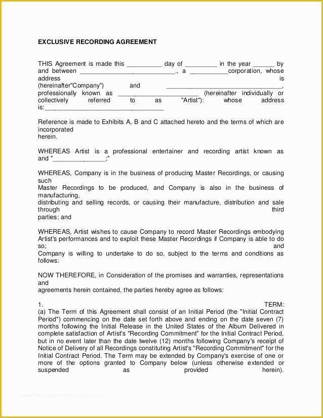 Record Label Contract Template Free Of Artist Recording Contract 3