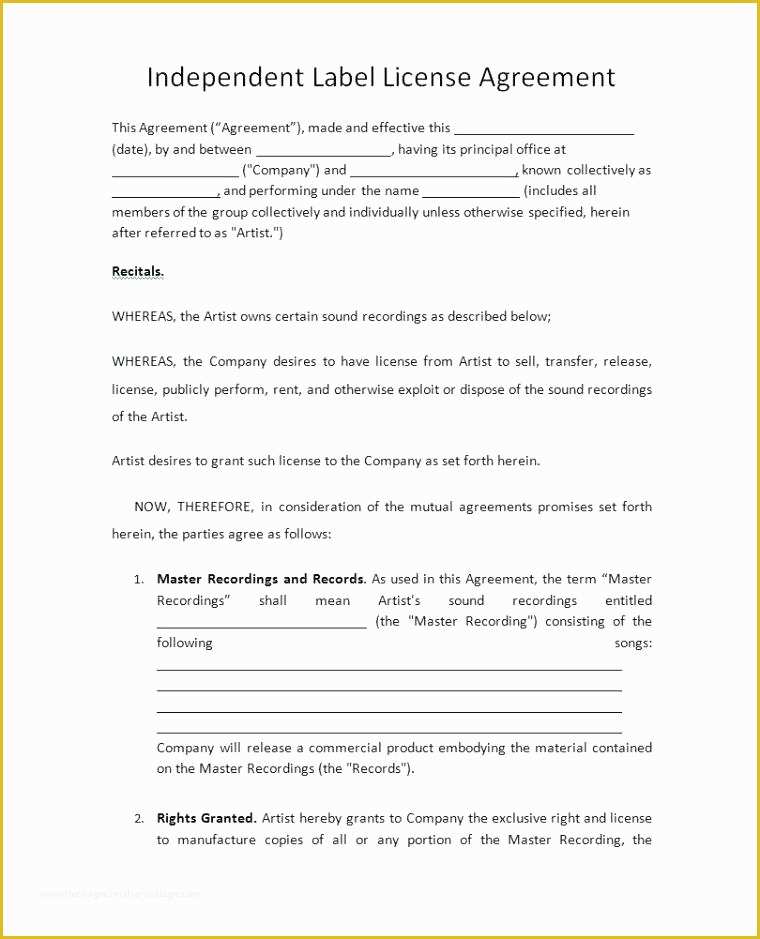 Record Label Contract Template Free Of Pricing Record Label Agreements Music Licensing Contract