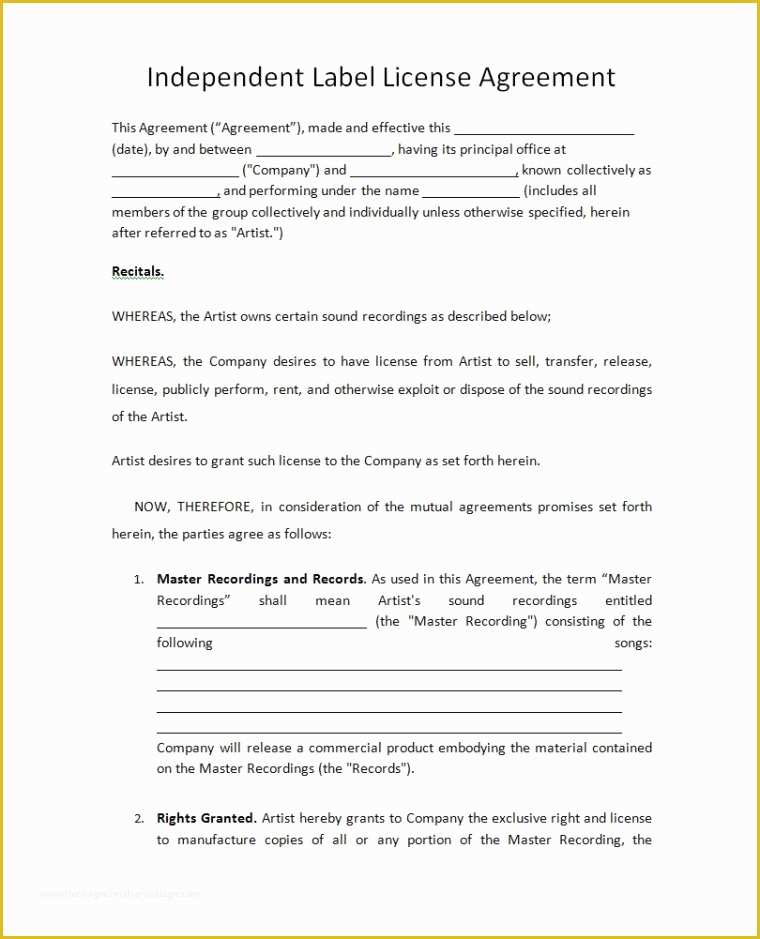 Record Label Contract Template Free Of Record Label Agreements