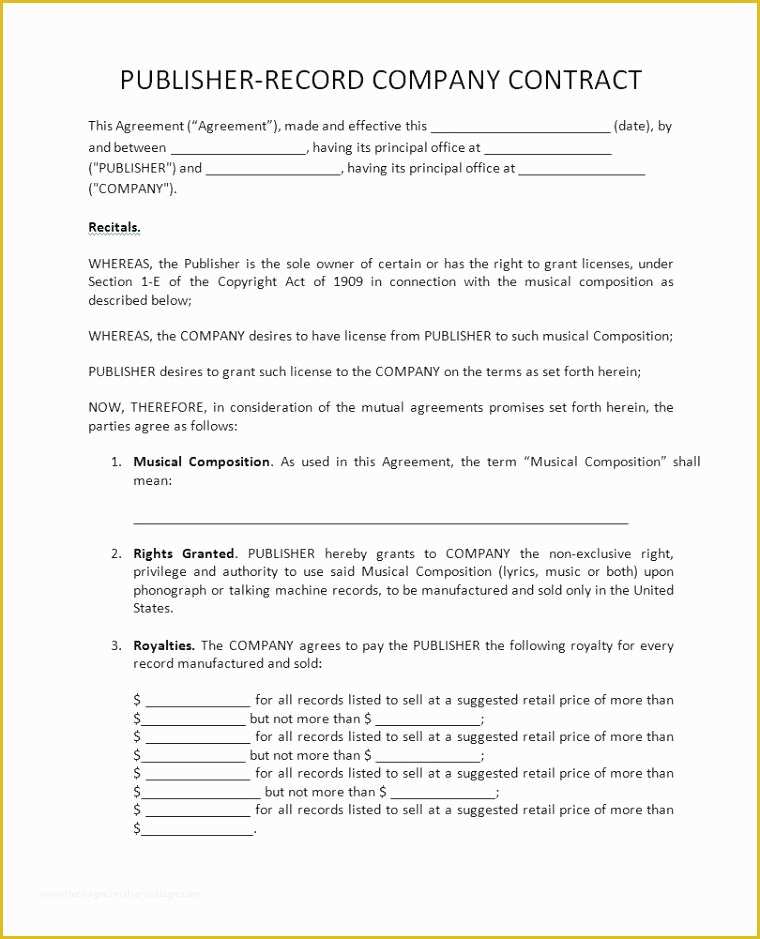 Record Label Contract Template Free Of Recording Contract Template Record Label Studio