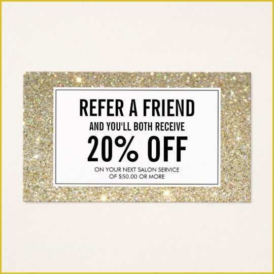 Refer A Friend Card Template Free Of Classic Gold Glitter Salon Referral Card