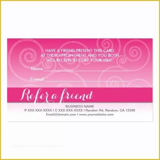 Refer A Friend Card Template Free Of Pink White Swirl Refer A Friend Cards Double Sided