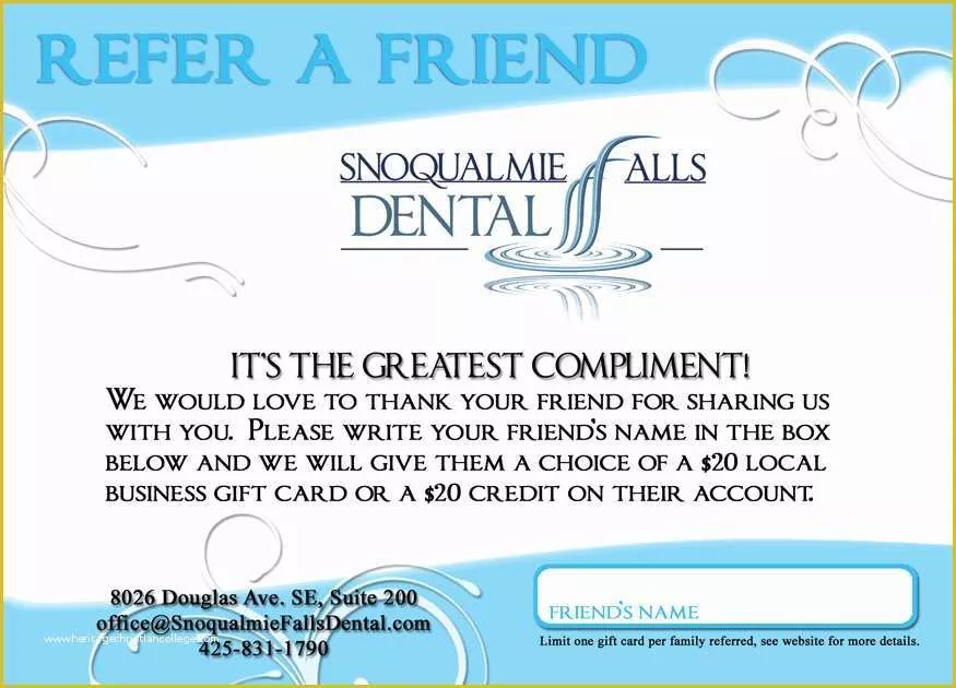 Refer A Friend Card Template Free Of Snoqualmie Dentist Fice New "refer A Friend" Card