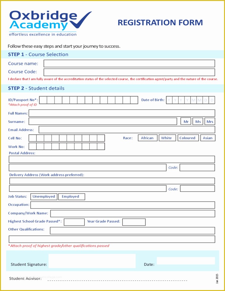 Registration form Template Word Free Download Of Oxbridge Academy Registration form Template Free Download