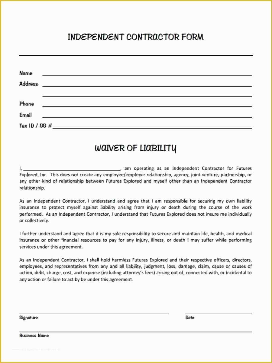 Release Of Liability Template Free Of Contractor Liability Waiver form