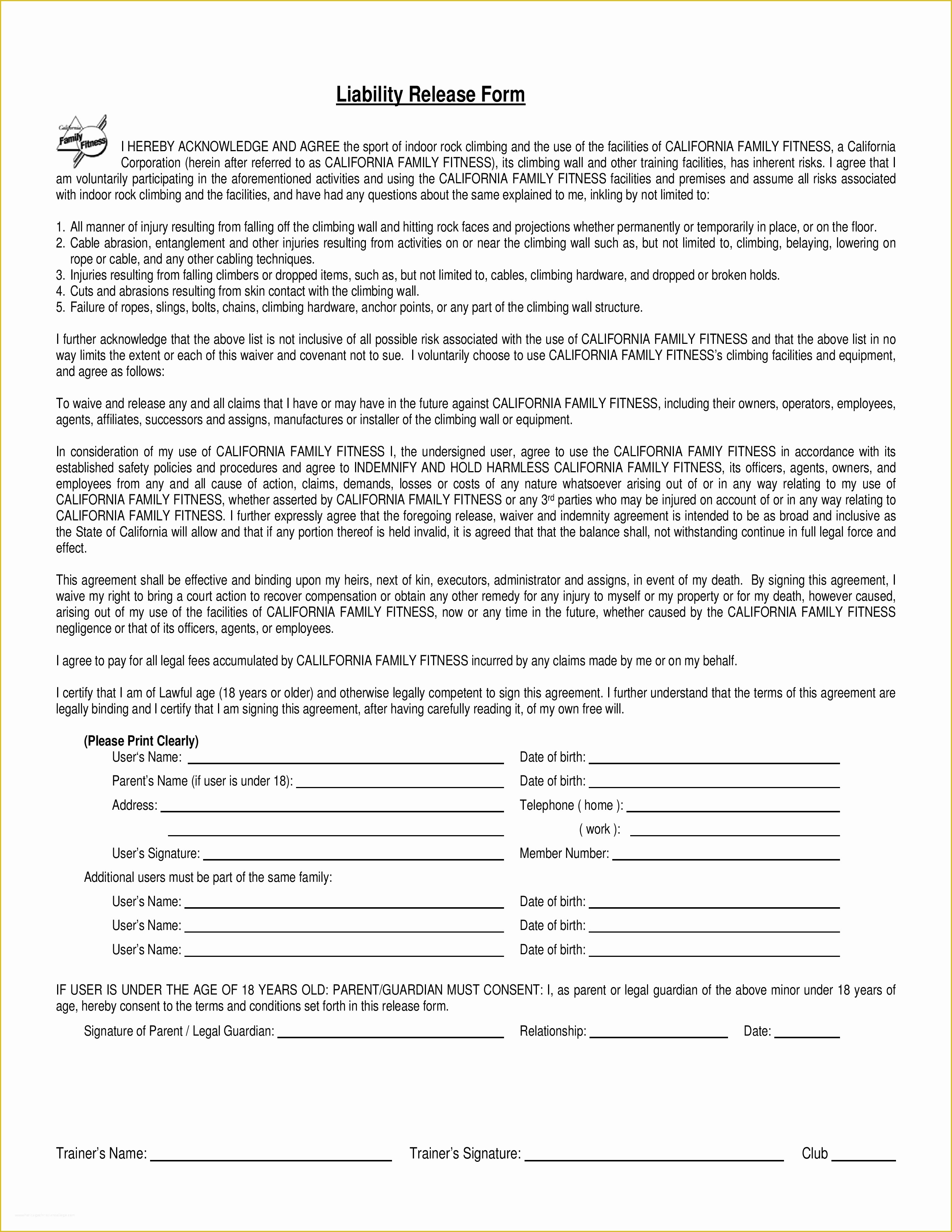 Release Of Liability Template Free Of Free Liability Waiver form Template