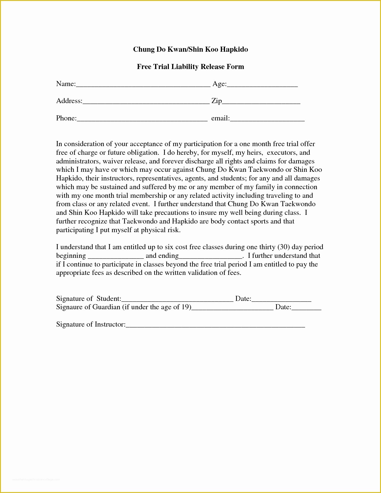 Release Of Liability Template Free Of Free Printable Liability form form Generic