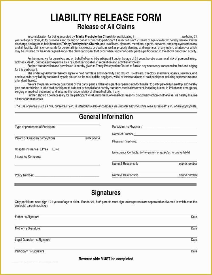 Release Of Liability Template Free Of General Liability Waiver form
