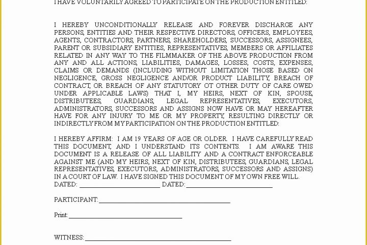 Release Of Liability Template Free Of Indemnity Waiver Template 24 Liability Waiver form