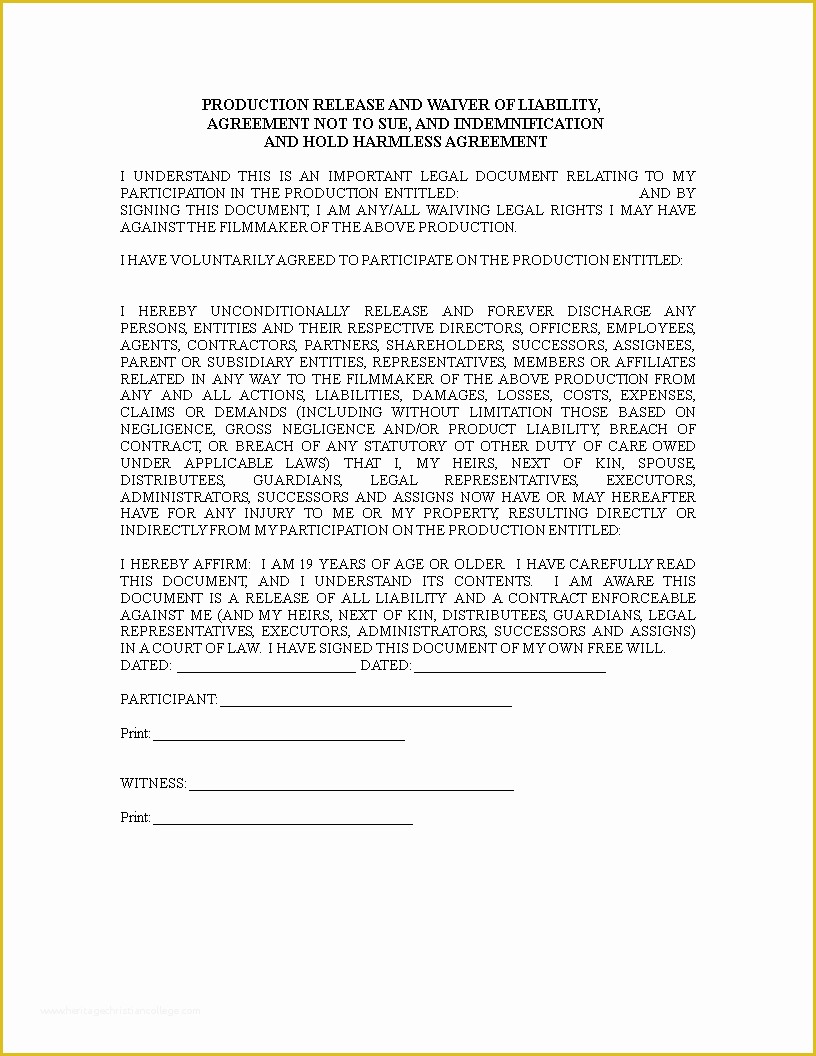 Release Of Liability Template Free Of Indemnity Waiver Template 24 Liability Waiver form