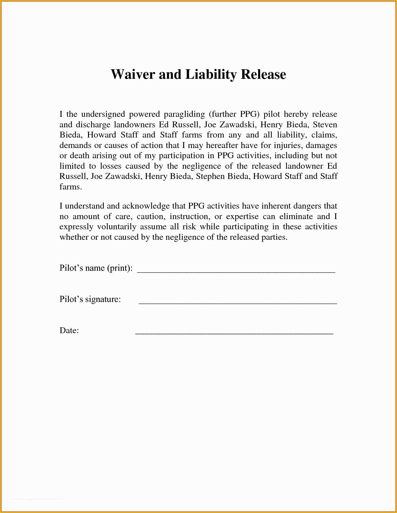 Release Of Liability Template Free Of Letter Release Liability Template Collection
