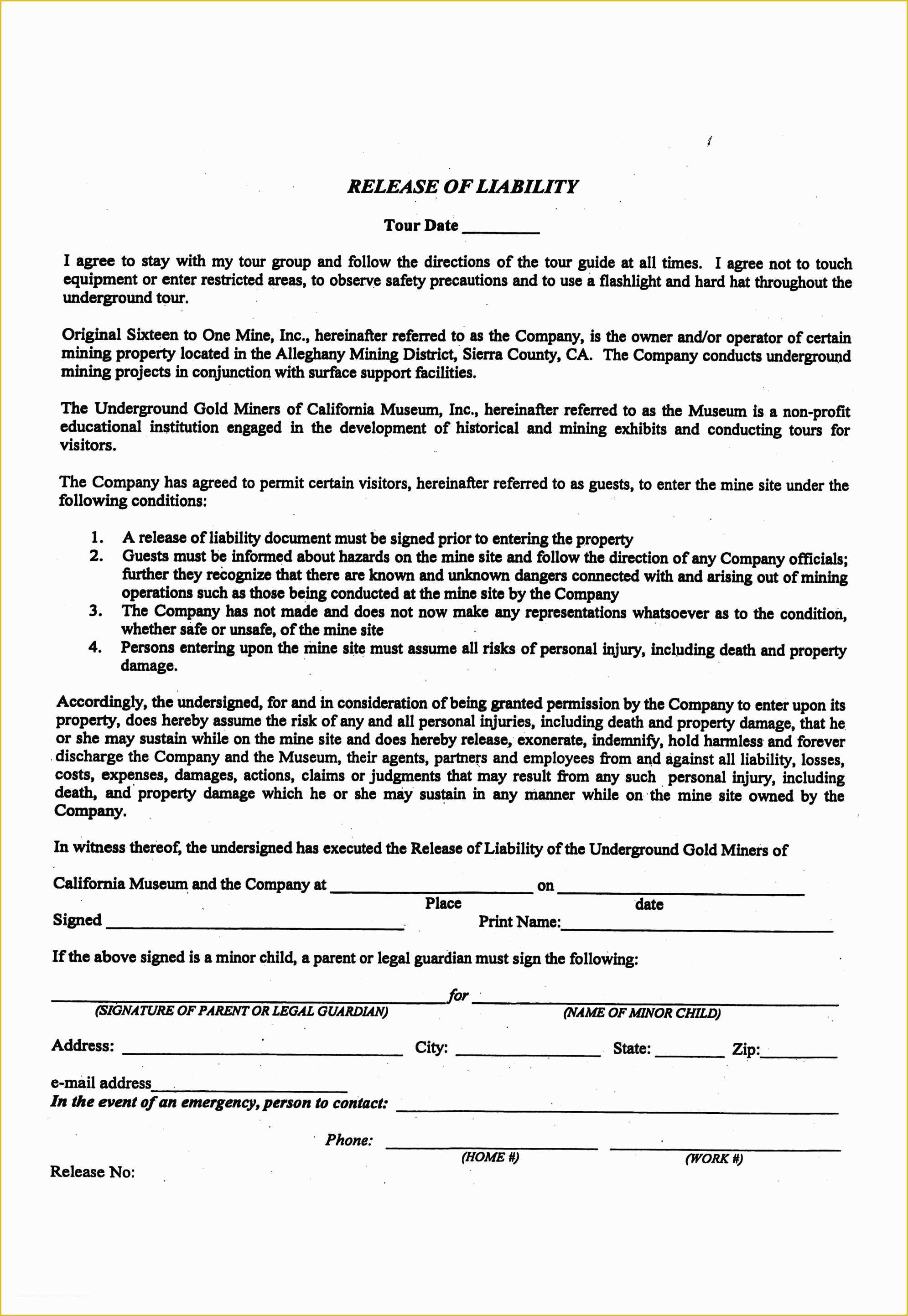 Release Of Liability Template Free Of Liability Release form Template Free Printable Documents