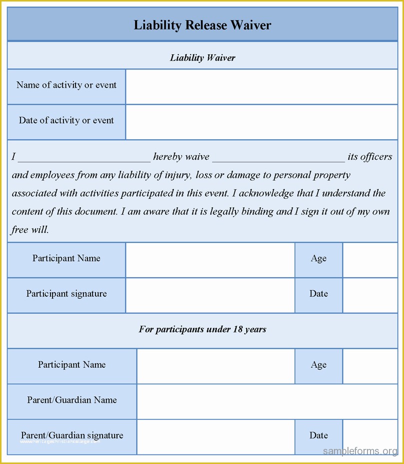 Release Of Liability Template Free Of Liability Waiver form Sample forms