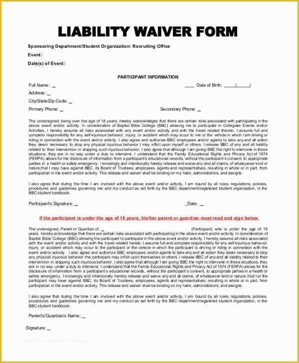 Release Of Liability Template Free Of Sample Liability form 8 Free Documents In Pdf