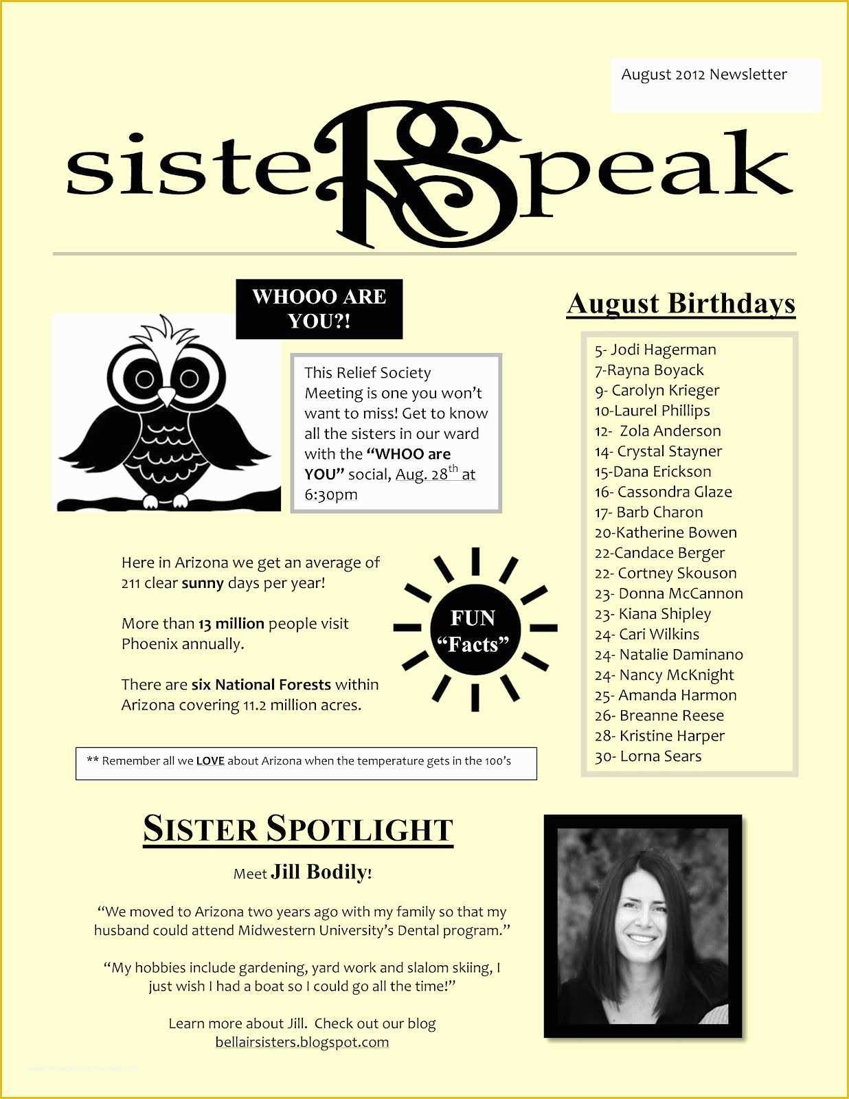 Relief society Newsletter Template Free Of Bellair Relief society Sisters Newsletter Idea We