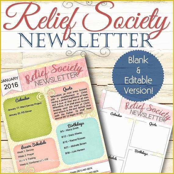 Relief society Newsletter Template Free Of Editable Relief society Newsletter Instant Download
