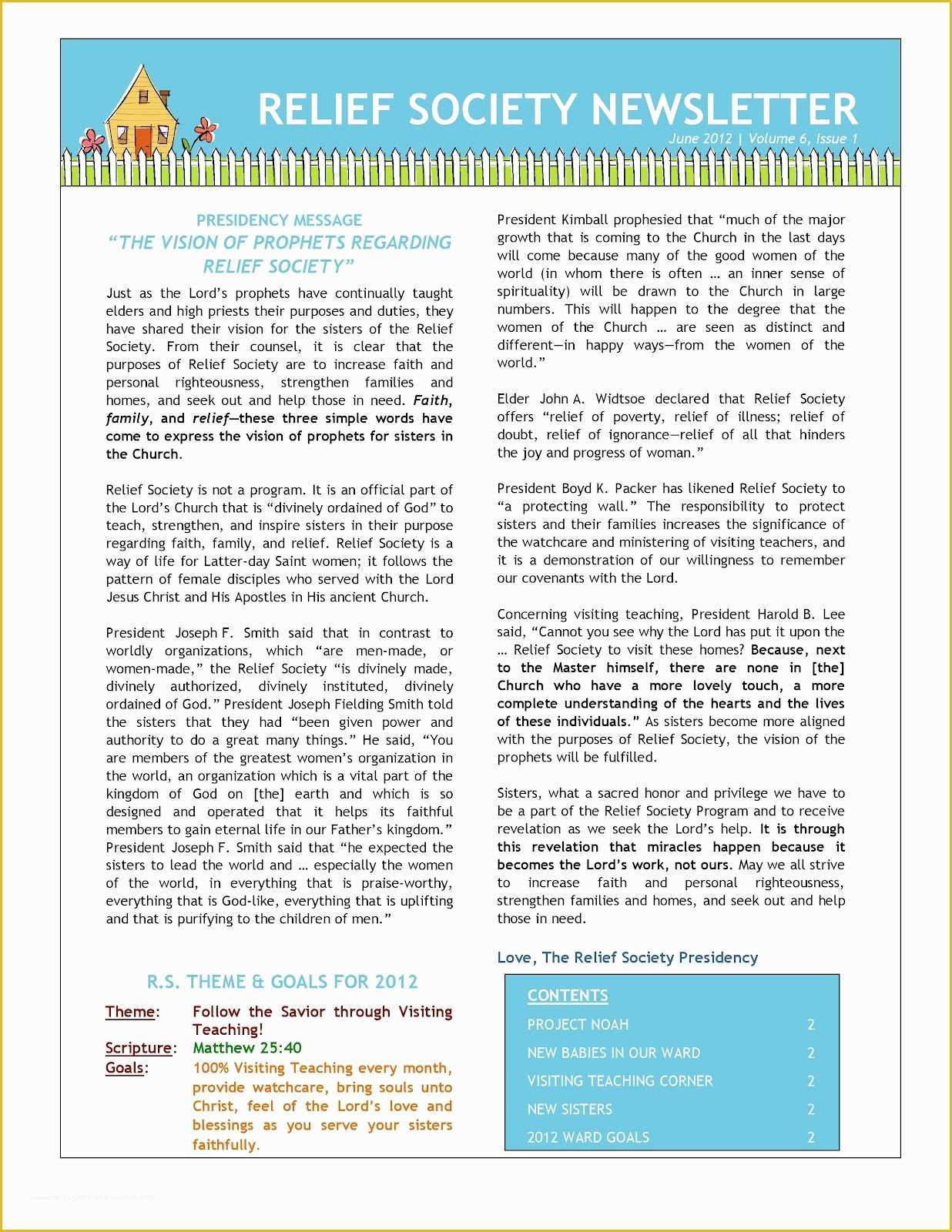 Relief society Newsletter Template Free Of Lake Elsinore Relief society Newsletter and Calendar