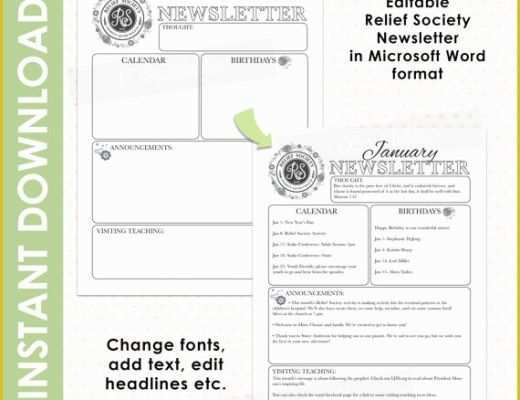 Relief society Newsletter Template Free Of Lds Relief society Editable Newsletter In Microsoft Word