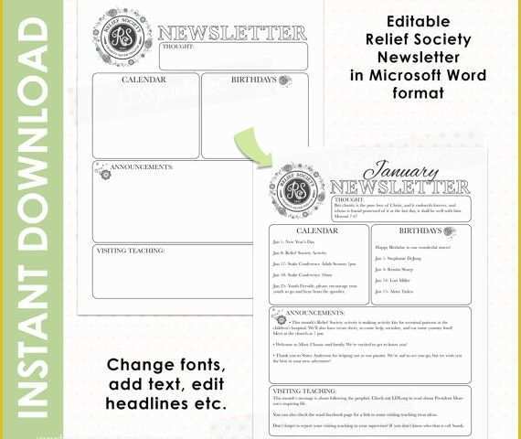 Relief society Newsletter Template Free Of Lds Relief society Editable Newsletter In Microsoft Word