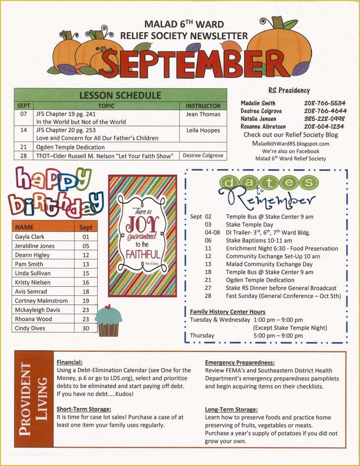Relief society Newsletter Template Free Of Malad 6th Ward Relief society Blog September Newsletter