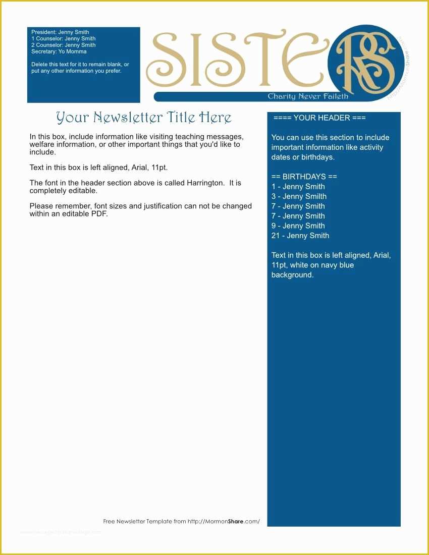 Relief society Newsletter Template Free Of Mormon Generic Relief society Newsletter