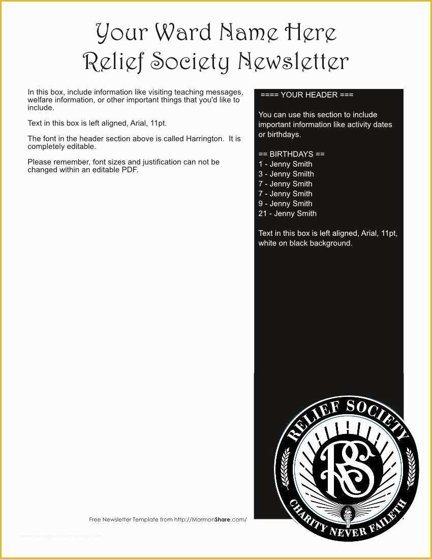 Relief society Newsletter Template Free Of Mormon Generic Relief society Newsletter