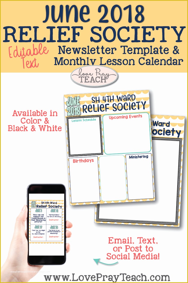 Relief society Newsletter Template Free Of Relief society Editable Newsletters and Lesson Schedule