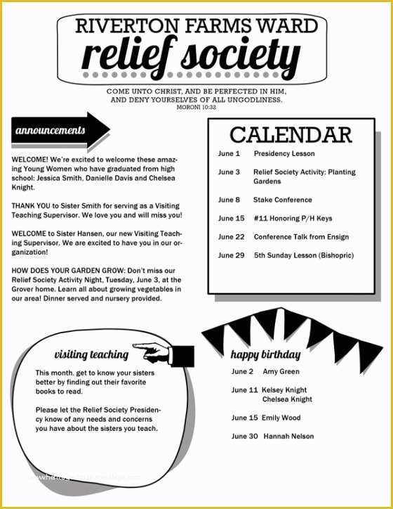 Relief society Newsletter Template Free Of Relief society Newsletter Template Customizable Pdf