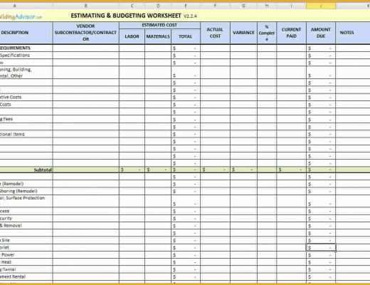 Renovation Spreadsheet Template Free Of 5 Renovation Spreadsheet Template