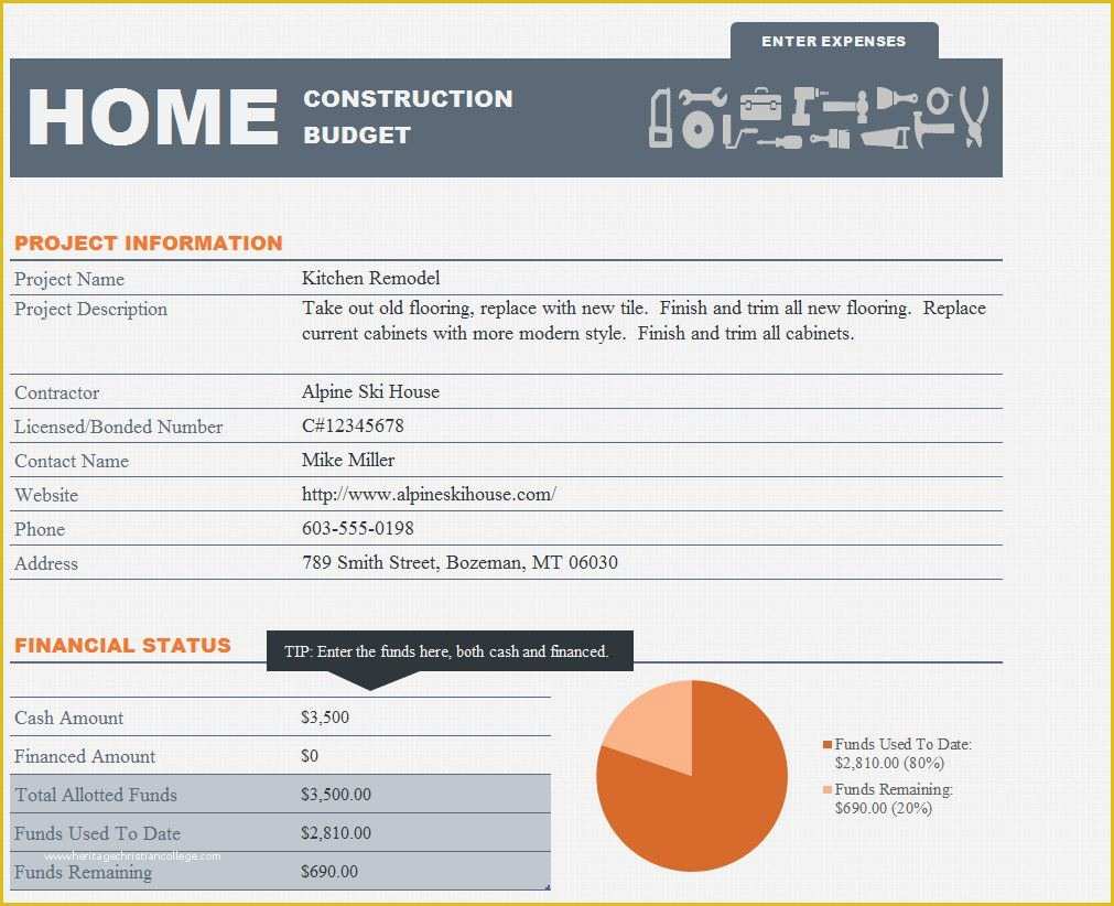 Renovation Spreadsheet Template Free Of Home Renovation Bud Template Excel