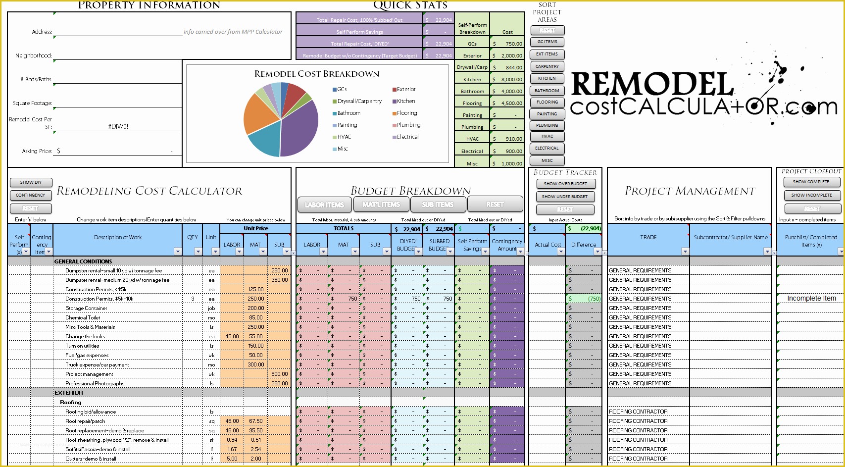 Renovation Spreadsheet Template Free Of Home Renovation Bud Template