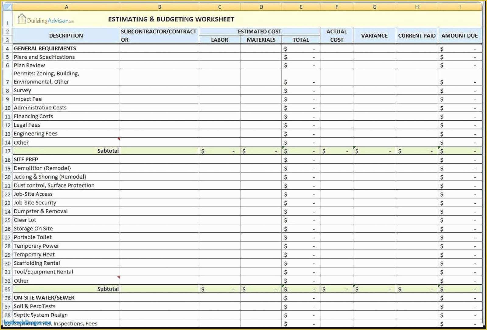 Renovation Spreadsheet Template Free Of Home Renovation Costs Calculator Excel Template Remodel