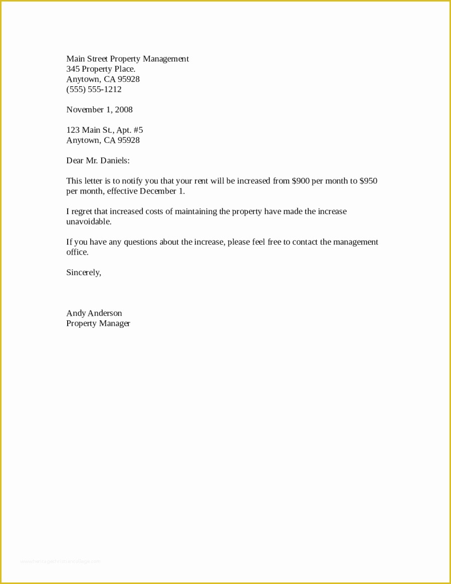 Rent Free Letter From Parents Template Of 2019 Rent Increase Letter Fillable Printable Pdf