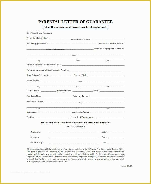 Rent Free Letter From Parents Template Of 54 Guarantee Letter Samples Pdf Doc
