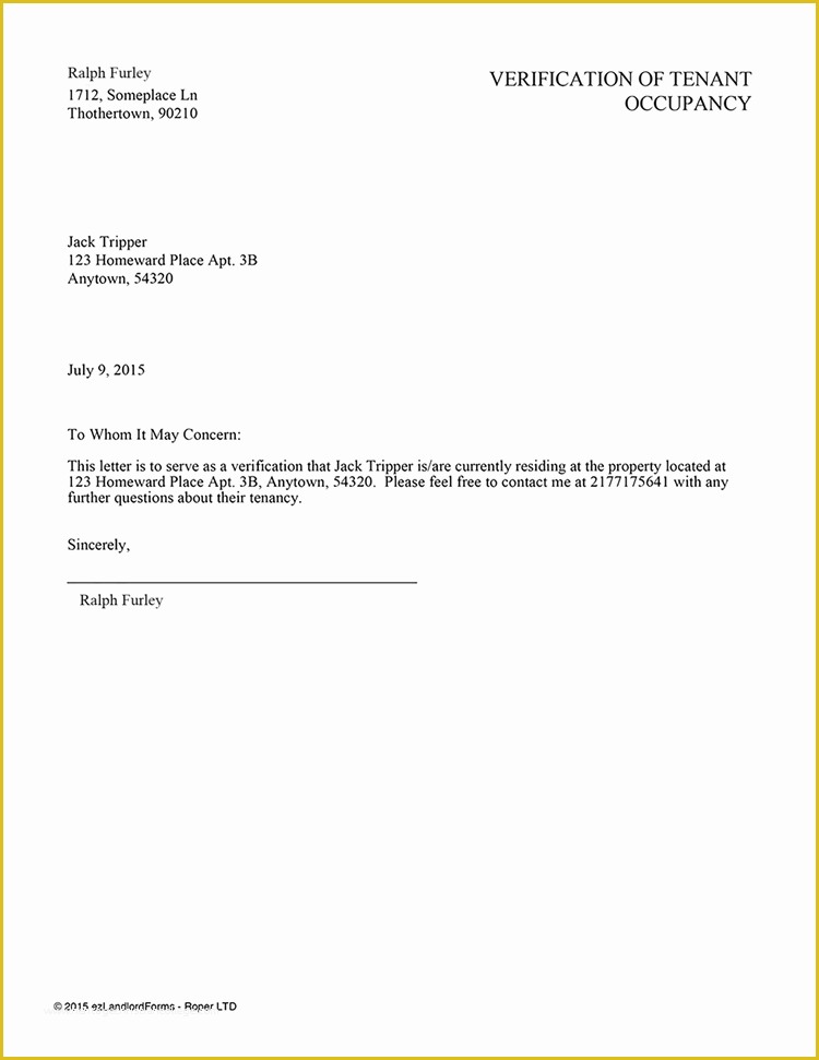 Rent Free Letter From Parents Template Of Tenant Verification Letter