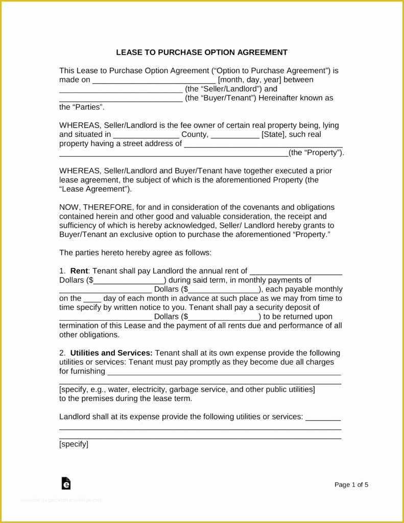 Rent to Own Lease Agreement Template Free Of Free Residential Lease with An Option to Purchase